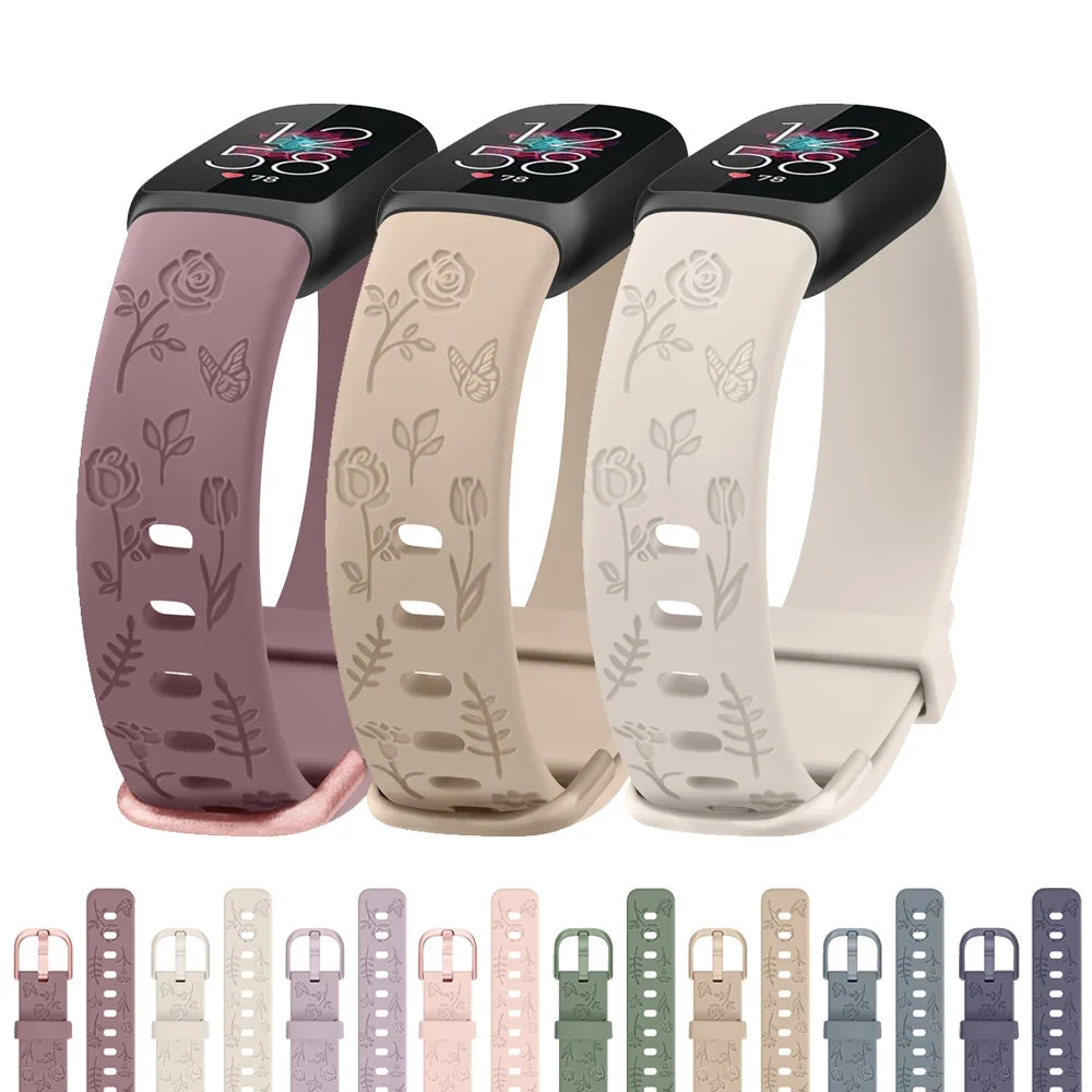 Fitbit Luxe Floral Engraved Band, Soft TPU