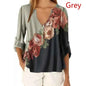 Summer Floral V-Neck 3/4 Sleeve Loose T-Shirt