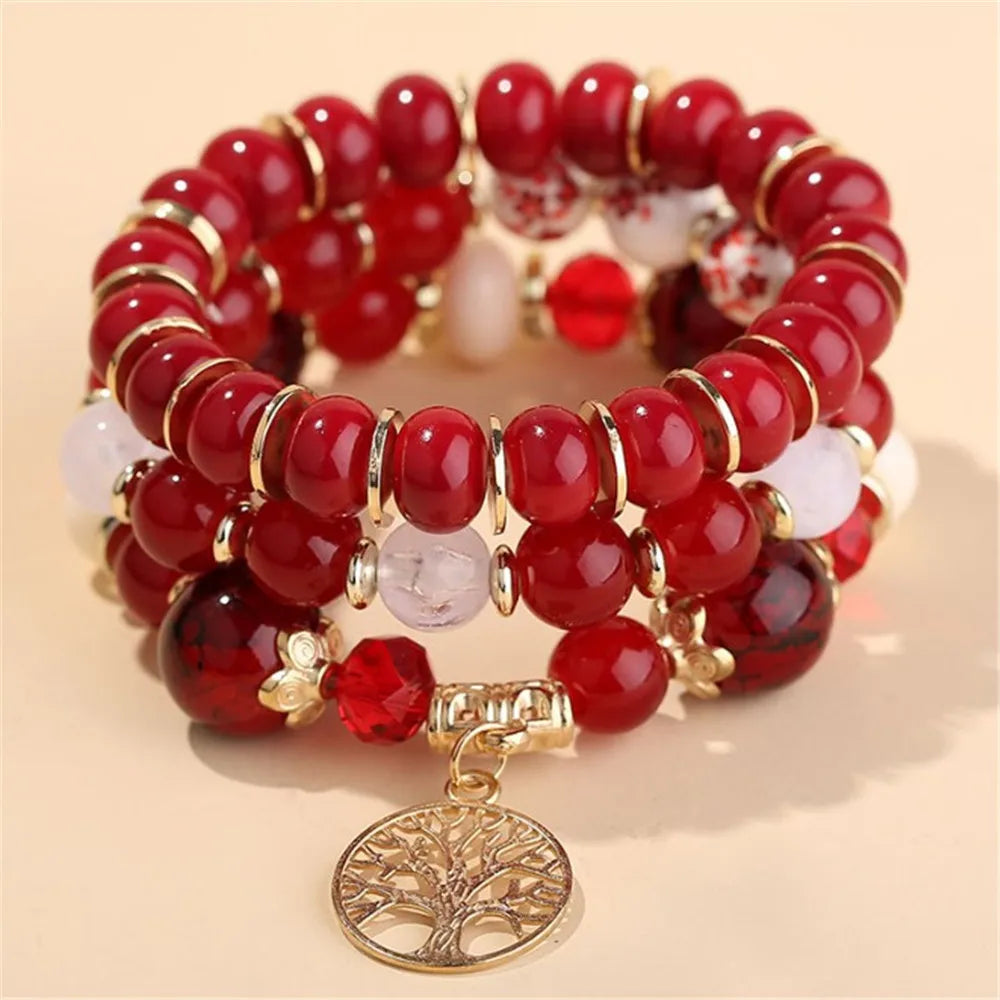 DIEZI Ethnic Bohemian Multicolor Crystal Beads Strand Bracelets Women Men Heart Tree Of Life Charm Bracelet Pulseira Feminina