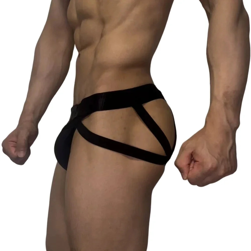 Jockmail Men Sexy G String Thong Erotic Jockstrap Bondage Gay Underwear Penis Pouch Strap  Hollow Lingerie Sissy Panties