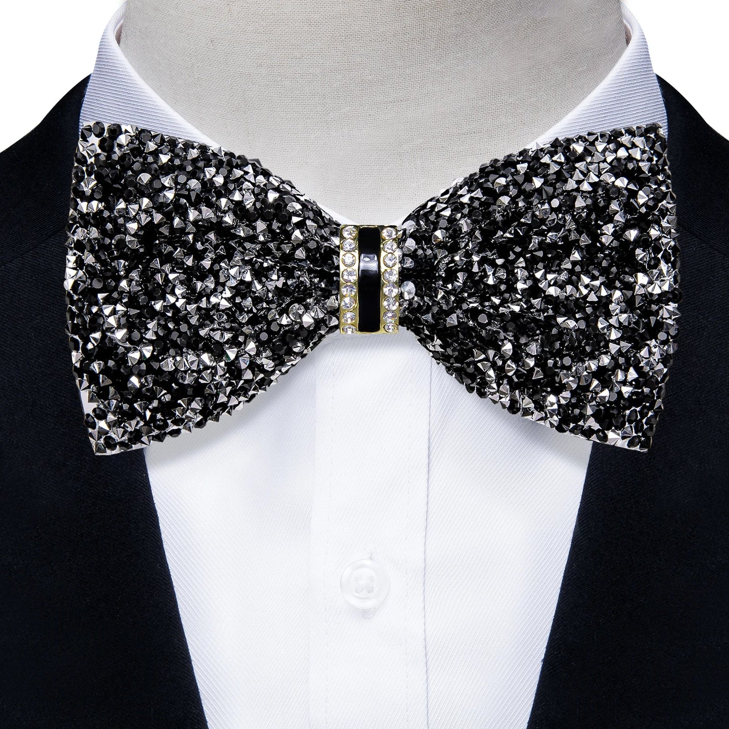 Sparkle Rhinestone Bow Ties for Men Pre-Tied Diamond Sequin Bowtie with Adjustable Length Wedding Party