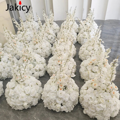 Red White Customized Artificial Rose Delphinium 50cm Flower Ball Wedding Decor Table Centerpieces Flower Decor Event Road Props