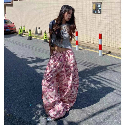 Y2K Pink Camo Wide Leg Street Pants