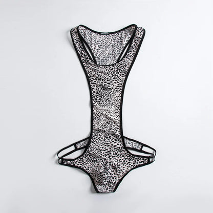 Leopard Men's Bodysuits Building Shapers Tights Men Singlet Underwear Bikini Sexy Men T-Back Jumpsuit Stretch Thongs Jockstrap