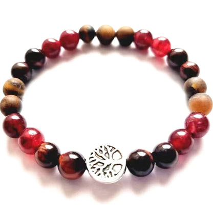 Ruberthen 6 MM Red Tiger Eye Red Agate Matte Beads Bracelet Womens Mix Gemstone Tree Of Life Charm Handmade Jewelry
