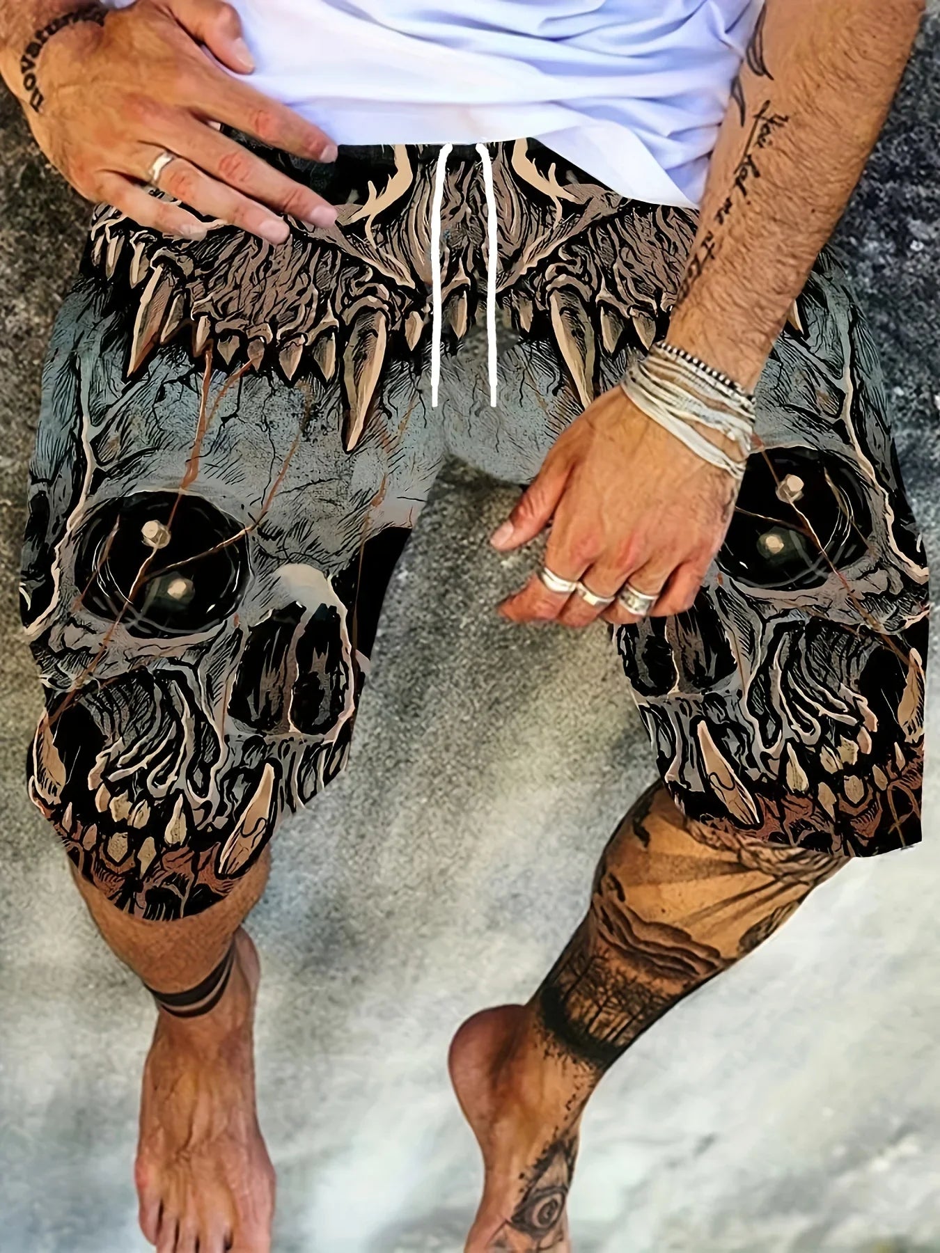 New Fashion 3D Printing Skull Print Men's Summer Cool Beach Loose Shorts Casual Polyester Fiber Plus Size Shorts S-5XL