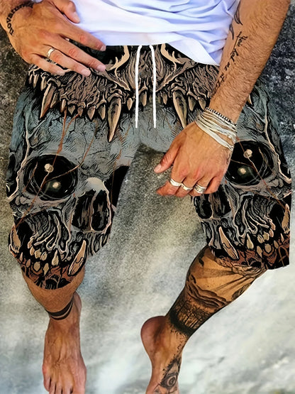 New Fashion 3D Printing Skull Print Men's Summer Cool Beach Loose Shorts Casual Polyester Fiber Plus Size Shorts S-5XL