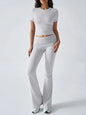 Women's Sexy Tops Suits 2026 Summer Latest Casual Solid Color Yoga Suit Slim Fit Sports Short Sleeved Pants Two-Piece Set Outfit