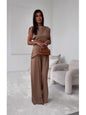 Casual Solid Color Two Piece Set Woman Outfit 2025 Summer Fashion Slim High Waist Tops And Trousers Pant Sets Suit