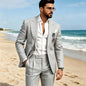 2 Pieces Beige Linen Men Suits Peaked Lapel Slim Fit Blazer Pants