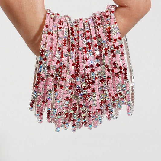 5pcs Fashion Colorful Acrylic Crystal Rhinestone Elastic Bracelet for