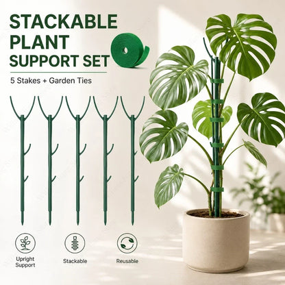 Climbing Plant Support Stakes Stackable Tall Poles with Ties Durable Plant Stem Holder for Indoor Outdoor Balcony Gardening