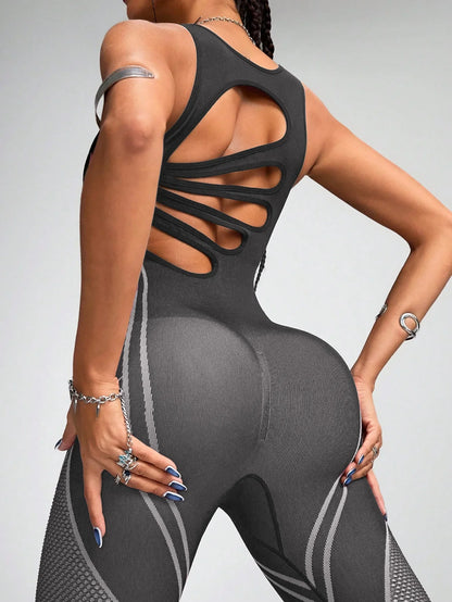 Chic Color-Block Women's Yoga Jumpsuit