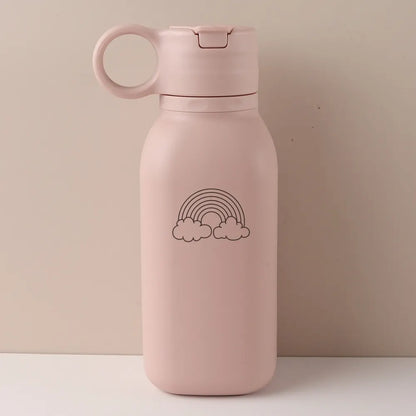 450ML Custom Name Silicone Straw Cup, Personalized Cartoon Pattern Water Bottle, Leakproof Sports Water Bottle for Kids Adults