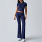 Women Casual Bodycon Two Pieces Set Short Sleeve Crop Top Slim High Waist Running Tracksuit Suit Summer Pants Outfit 2PCS