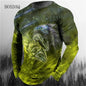3d Animal Wolf Pattern Print Men's T-shirts Spring Autumn Long Sleeve Street Style Cotton Oversized Tops Loose Casual O-Neck Tee