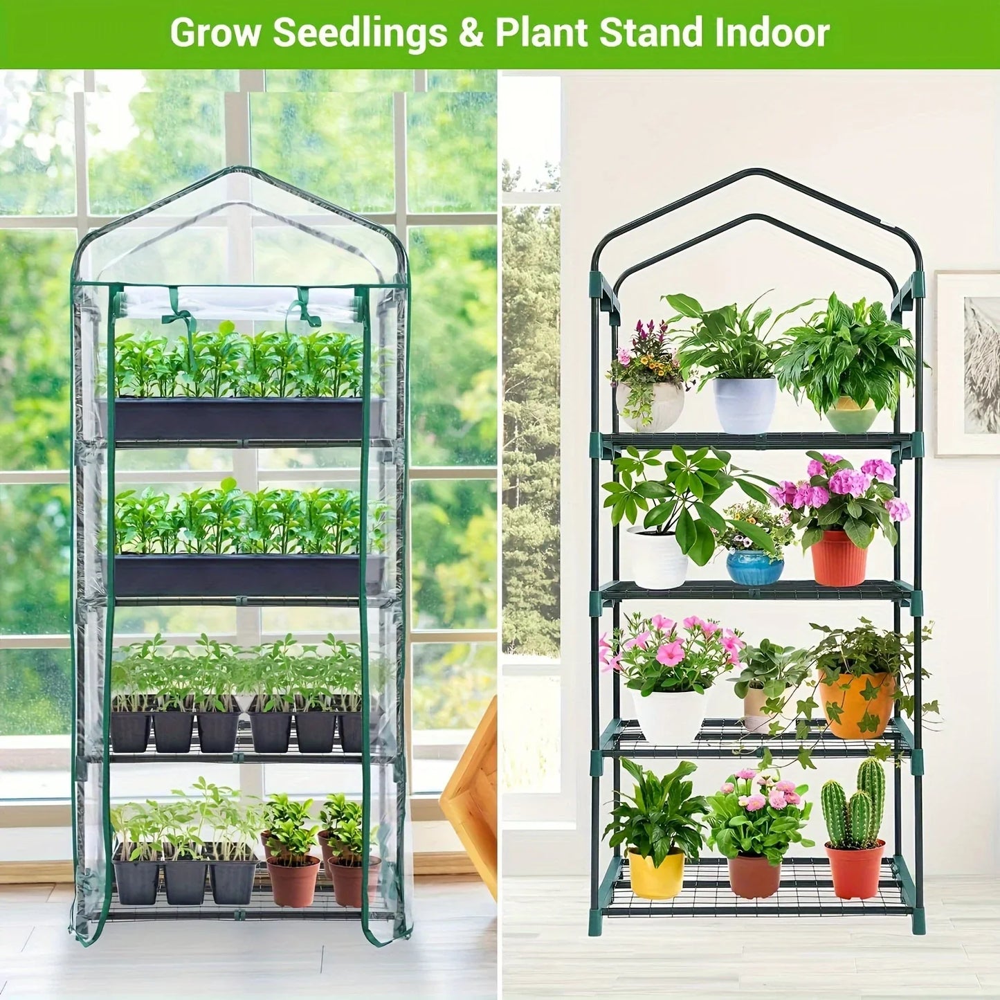 4 Tier Mini Greenhouse, Portable Greenhouse with Rust-Resistant Frame and PVC Cover for Winter Garden Patio Backyard Porch