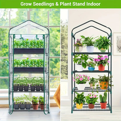 4 Tier Mini Greenhouse, Portable Greenhouse with Rust-Resistant Frame and PVC Cover for Winter Garden Patio Backyard Porch