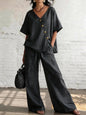 Casual Cotton Loose Pants Sets Women Summer Fashion Short Sleeve