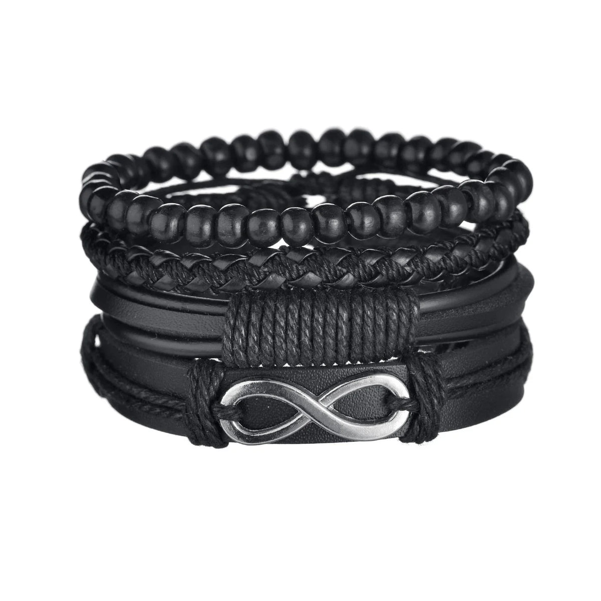 New Trendy Retro 4pcs/Set Bracelets & Bangles Men's Multilayer Black Leather Jewelry Charm Pulseiras Boyfriend Wristband
