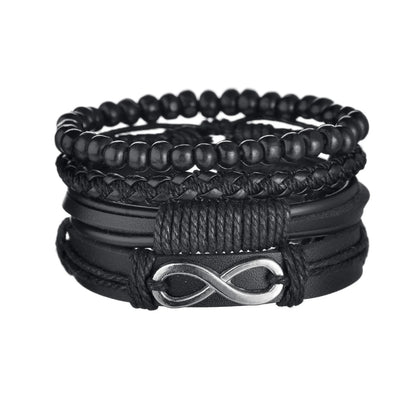 New Trendy Retro 4pcs/Set Bracelets & Bangles Men's Multilayer Black Leather Jewelry Charm Pulseiras Boyfriend Wristband