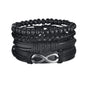 New Trendy Retro 4pcs/Set Bracelets & Bangles Men's Multilayer Black Leather Jewelry Charm Pulseiras Boyfriend Wristband