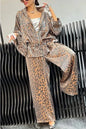 Spring Autumn Fashion Leopard Print 2 Piece Sets Women Fall Lapel Zipper Drawstring Coat Wide-leg Pants Outfit  Long Sleeve Suit