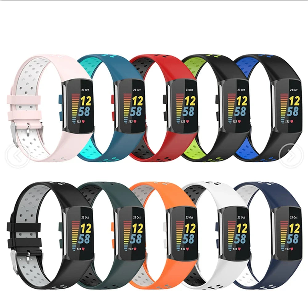 Fitbit Charge 5 & 6 Two-Tone Perforated Silicone Band, Buckle
