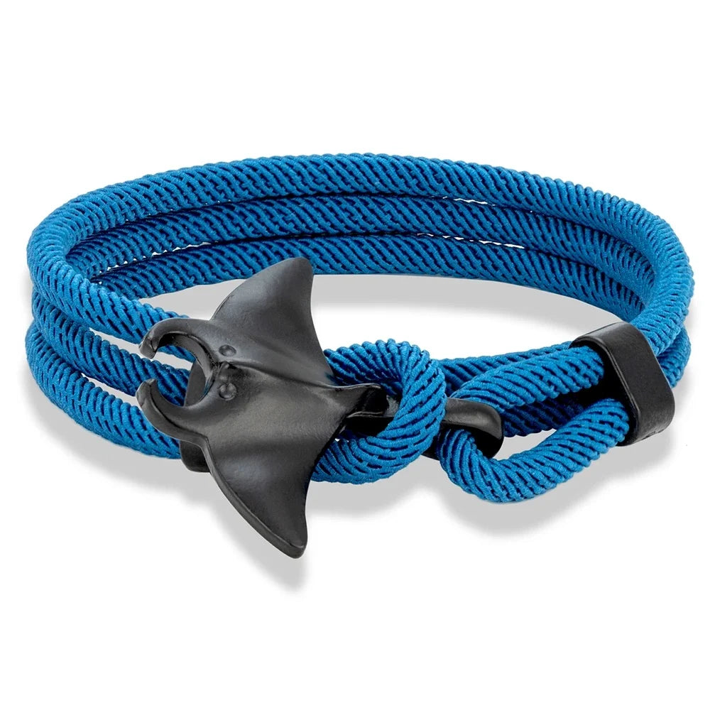 MKENDN Ocean Style Manta Ray Multilayer Rope Bracelet Charms Men Women Beach Wristband Adjustable Jewelry Homme