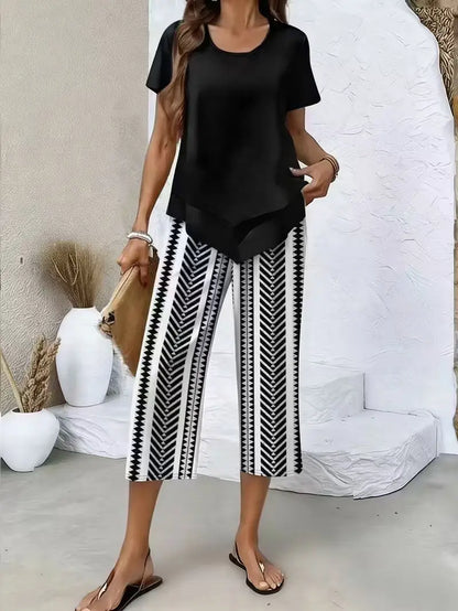 New Loose and Fashionable Spring/summer Printed Top and Pants Set
