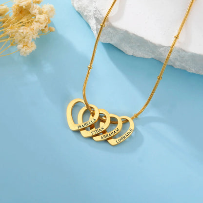 Lemegeton Customize Name Love Necklace 1-4 Heart Pendant Personalized Engraved Name Stainless Steel Jewelry Couple Family Gifts