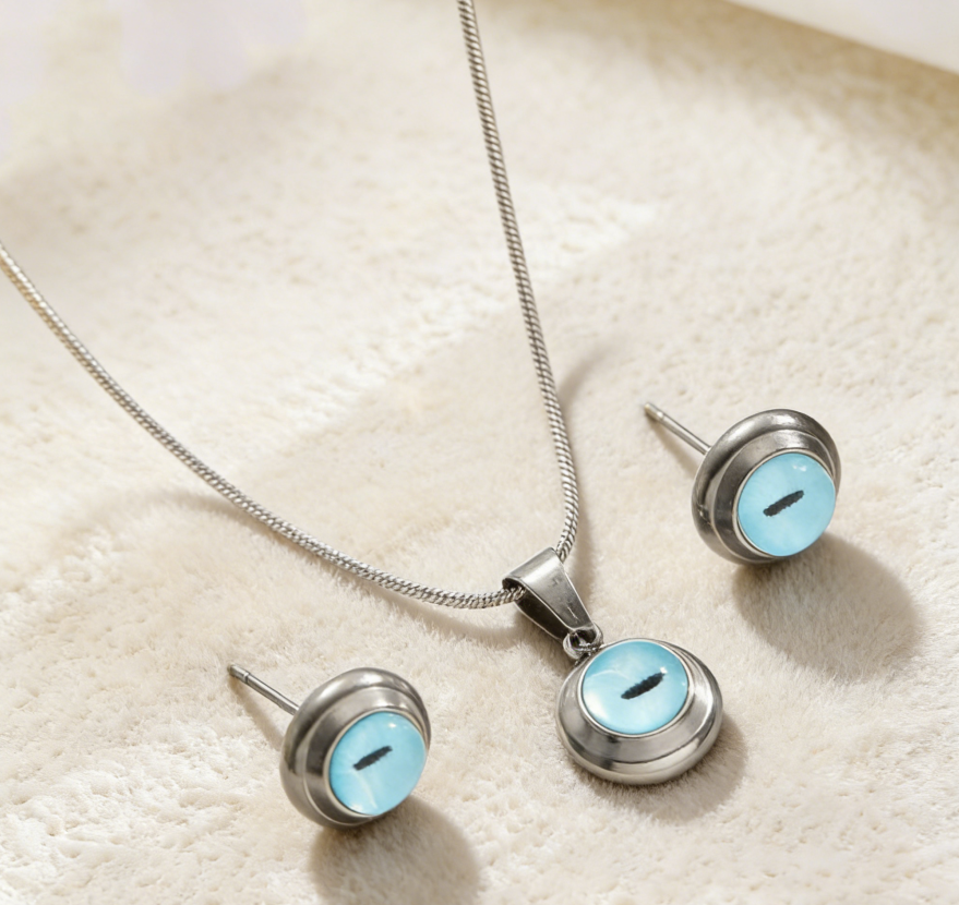 Evil Eye Stainless Steel Necklace & Earrings
