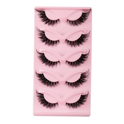 Natural Long Manga Winged Cat Eye Faux Mink Lashes 5 Pairs Elongated Fake Eyelashes For Festival Social Media Photoshoot Looks