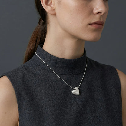 Vnox Minimalism Heart Pendant Snake Chain Necklace for Women Girls, Matte Silver Color Love Pendant Necklace Jewelry Gift