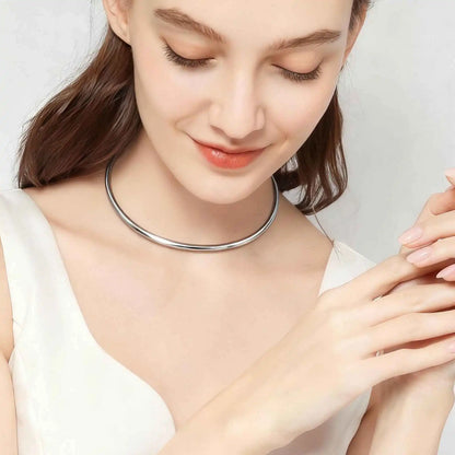 Dainty 4MM Wide Choker Necklace for Women,Silver Color Stainless Steel Necklaces, Torques Young Girls Gift Waterproof Jewelry