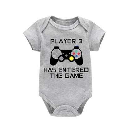 PLAYER 3 Newborn Romper Casual Short Sleeves Baby Boy Clothes Bodysuits Cartoon Graphic Toddler Girls Jumpsuits