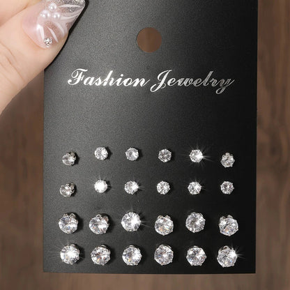 New 12 Pair Pack White Shiny Wedding Stud Earrings Set For Women Men Crystal Rhinestone Earrings Party Jewelry Accessories Gifts