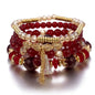4Pcs Bohemian Women Pink Tassel Bracelet Set For Female I Love You Feather Round Charm Beads Chain Bangle Fashion Party Jewelry