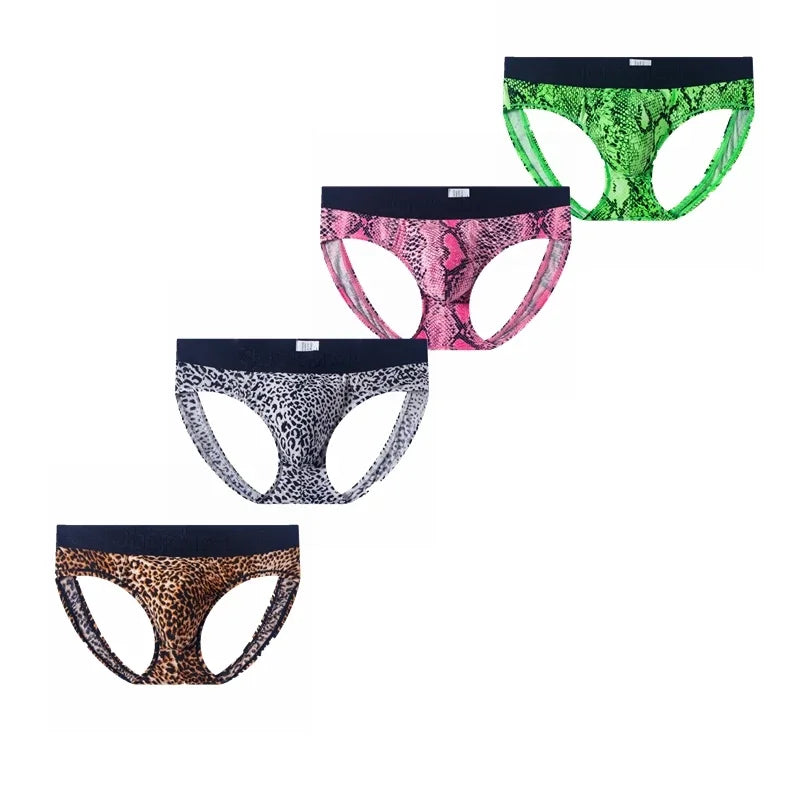 4PCS/Lot Leopard Gay Underwear Men Thongs G Strings Gay Sissy Tanga Hombre Jockstrap Breathable Penise Pouch Bikini T-back