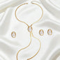 Elegant French Spiral Black Resin Stone /Imitation Baroque Pearl Jewelry Set Women Herringbone Chain Necklace Earrings Ring