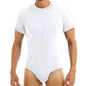 Mens Round Neck Bodysuit Short Sleeve Jumpsuit Press Crotch Underwear Adult Leotard for Shapewear Compression Romper Undershirt