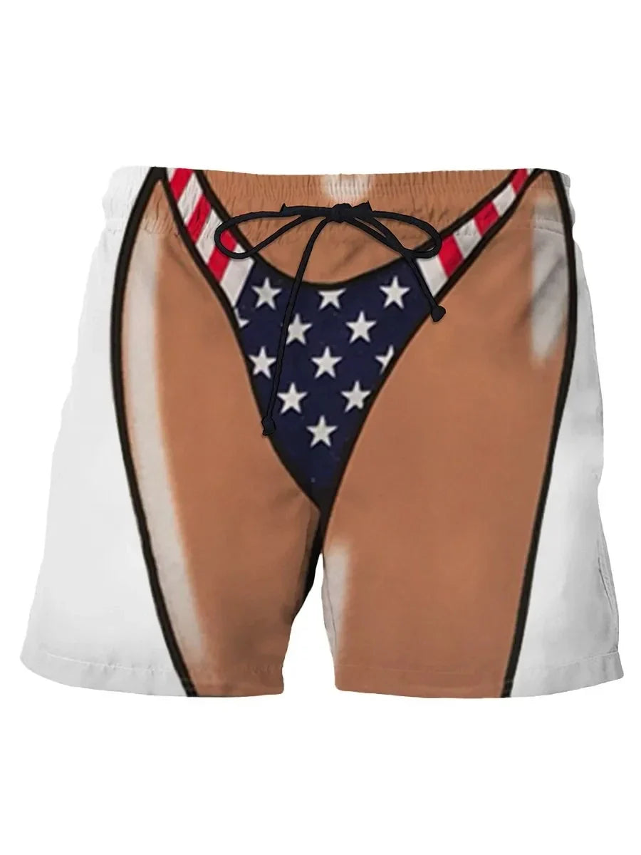 Summer New Men's Board Shorts Swimming Pants Drawstring Funny Shorts Fake Shorts Underwear Printed Micro Elastic Shorts