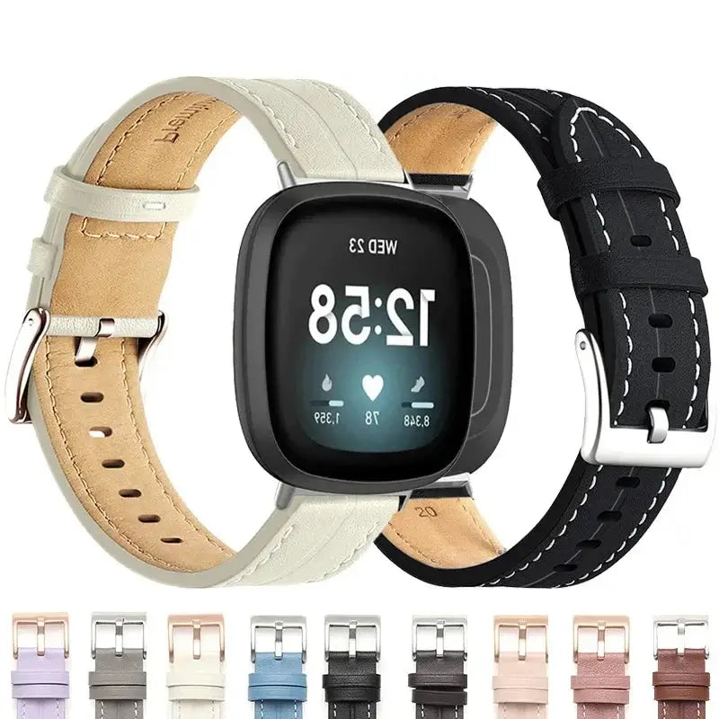 Fitbit Versa 4, 3, 2 & Sense 2 Leather Band with Contrast Stitching