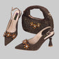 High Heels Shoes and Bags Set With Rhinestone