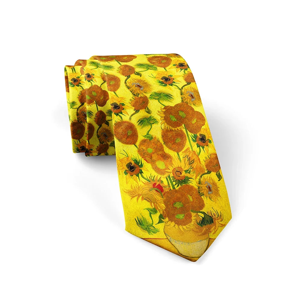 New 3d printed oil painting tie men's fun fashion business tie wedding party shirt accessories Van Gogh starry sunflower