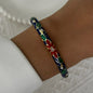 Elegant Enamel Dropped Glaze Flower Texture Bracelet For Women Retro Gold Plated Evil Eye Floral Zircon Bangle Party Jewelry