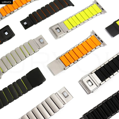 URVOI Stratos Band for Apple Watch Ultra 3 2 Series 11 10 9 8 SE3 Titanium Silicone Strap Magnet Clasp Bracelet DLC Coating 49mm
