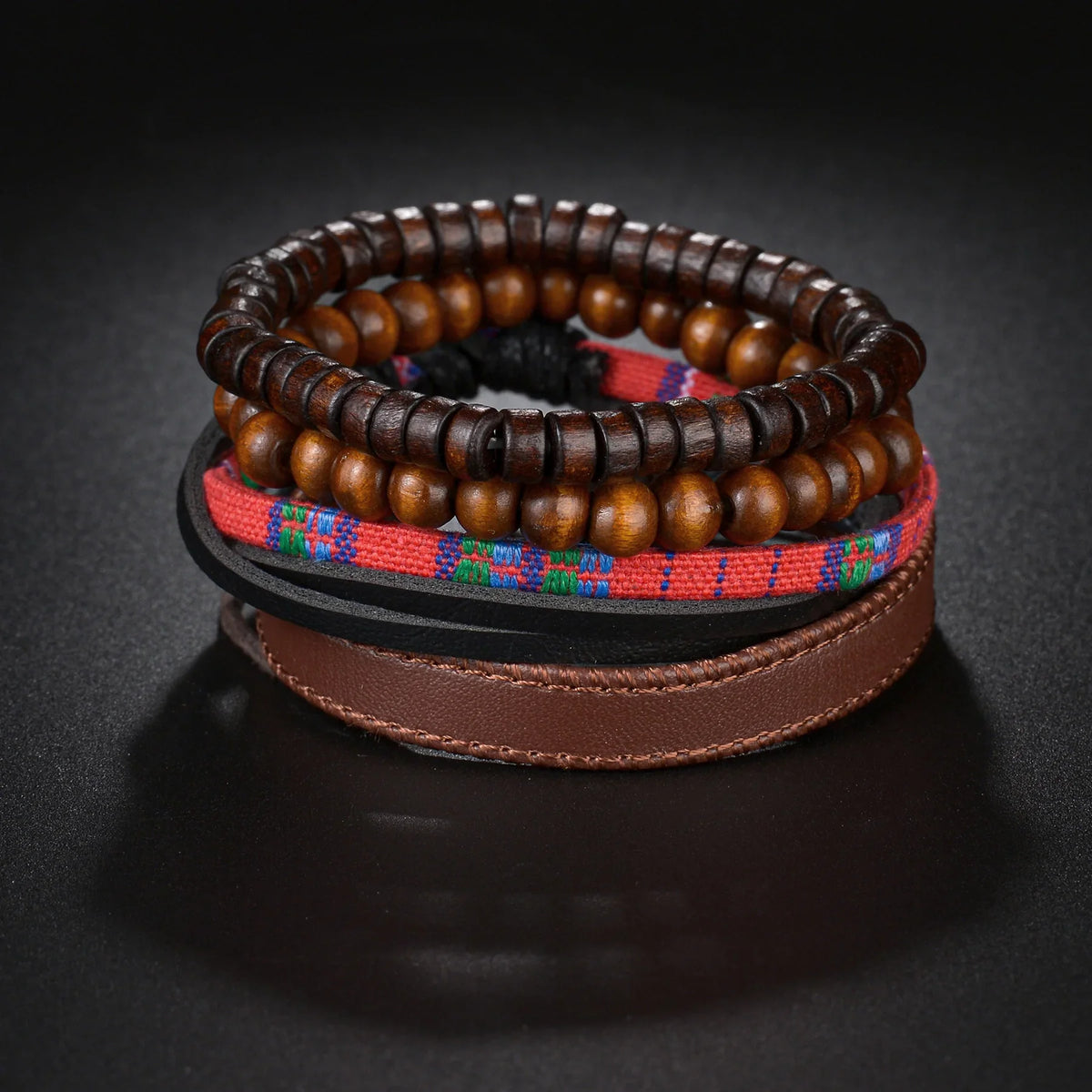 MeMolissa New Fashion Braided Wrap Leather Bracelets for Men High Quality Vintage Charm Wood Beads Ethnic Tribal Wristbands