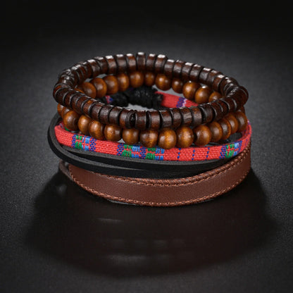 MeMolissa New Fashion Braided Wrap Leather Bracelets for Men High Quality Vintage Charm Wood Beads Ethnic Tribal Wristbands