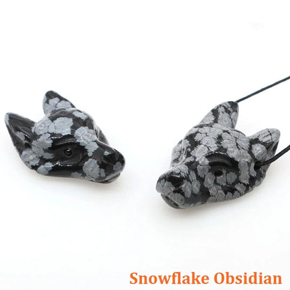 1.5" Wolf Head Stone Pendant Natural Healing Crystals Hand Carved Wolves Animal Statue Figurine Gems for Jewelry Making Necklace